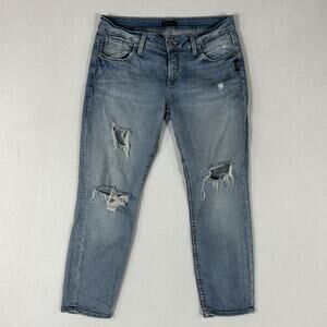 Silver Jeans Boyfriend Distressed Womens Size W31 L27 Blue Denim Mid Rise Casual